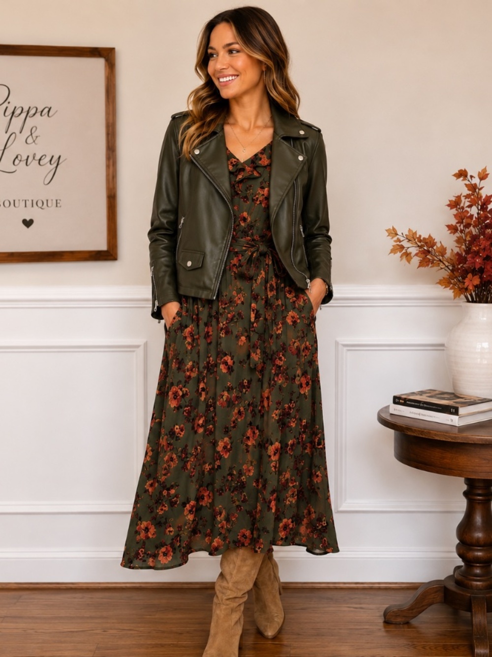 🍂 Time & Tru Floral Midi Dress — Small (4–6)